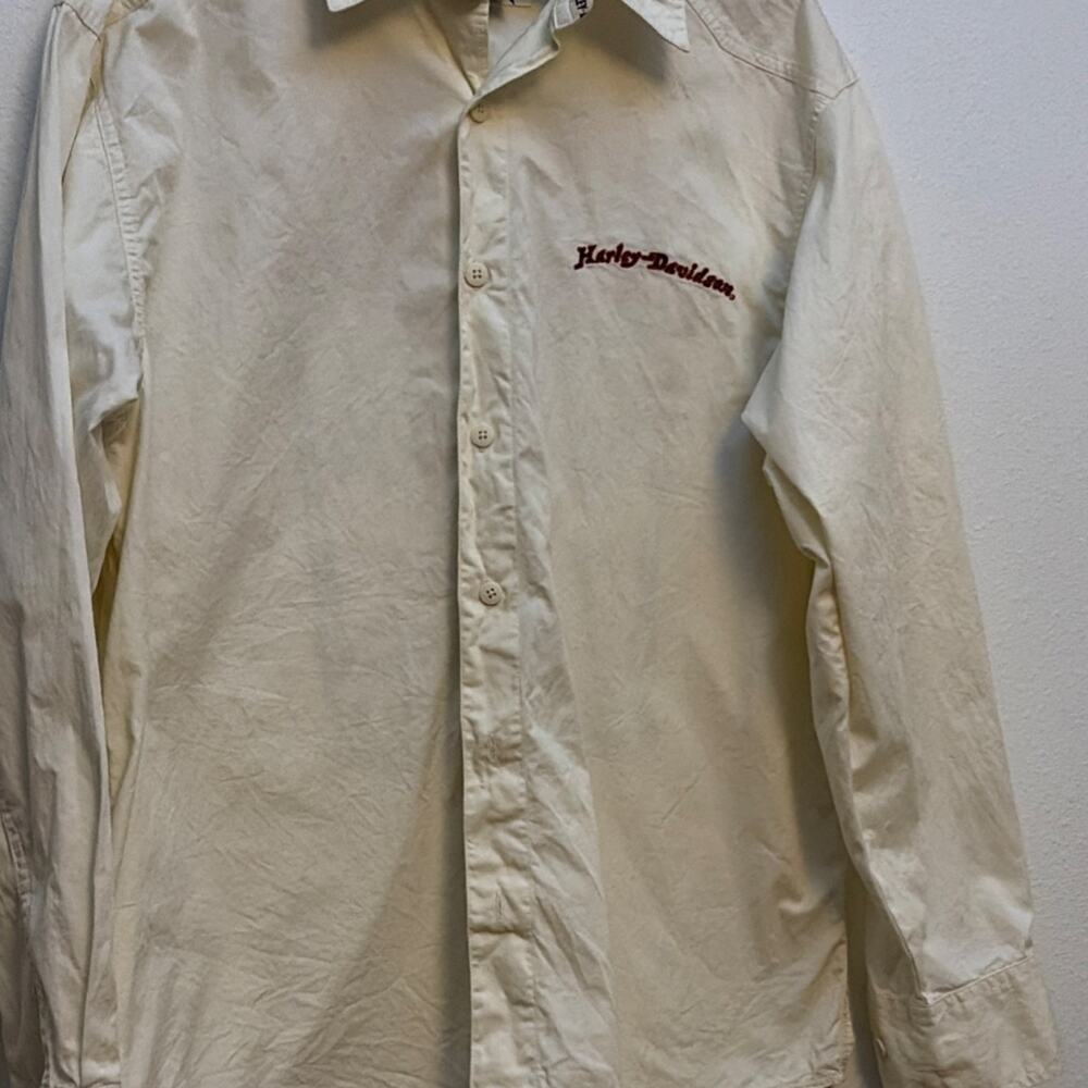 Harley-Davidson Men beige Graphic Cotton Button-Up Long Sleeve Shirt Size L